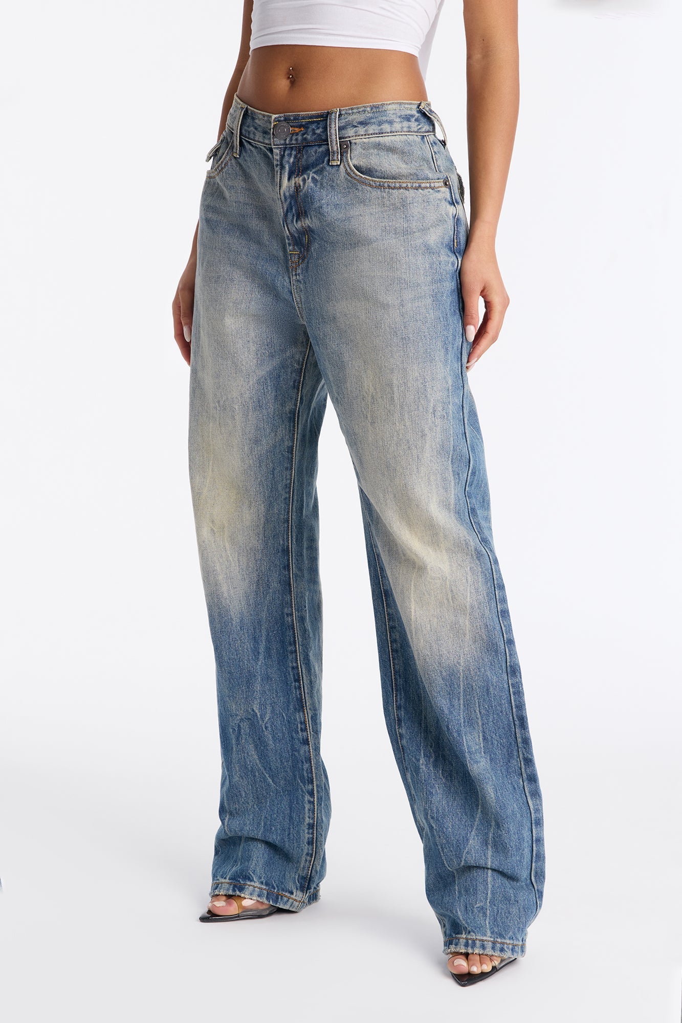 Von Dutch Low Slung Straight Leg Jeans - Vintage Wash