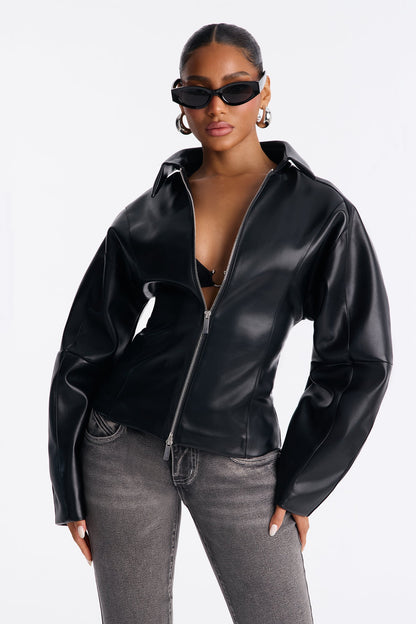 Deserve More Fitted Faux Leather Jacket - Black