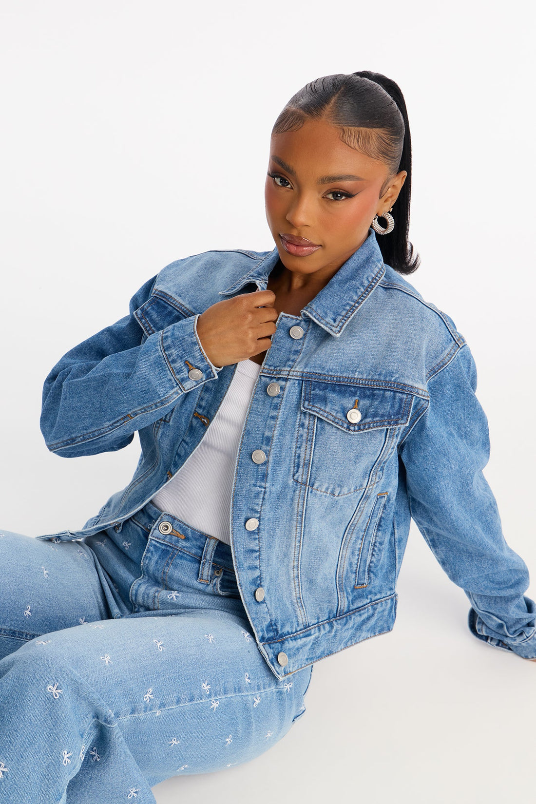 Lover Girl Denim Trucker Jacket - Medium Wash