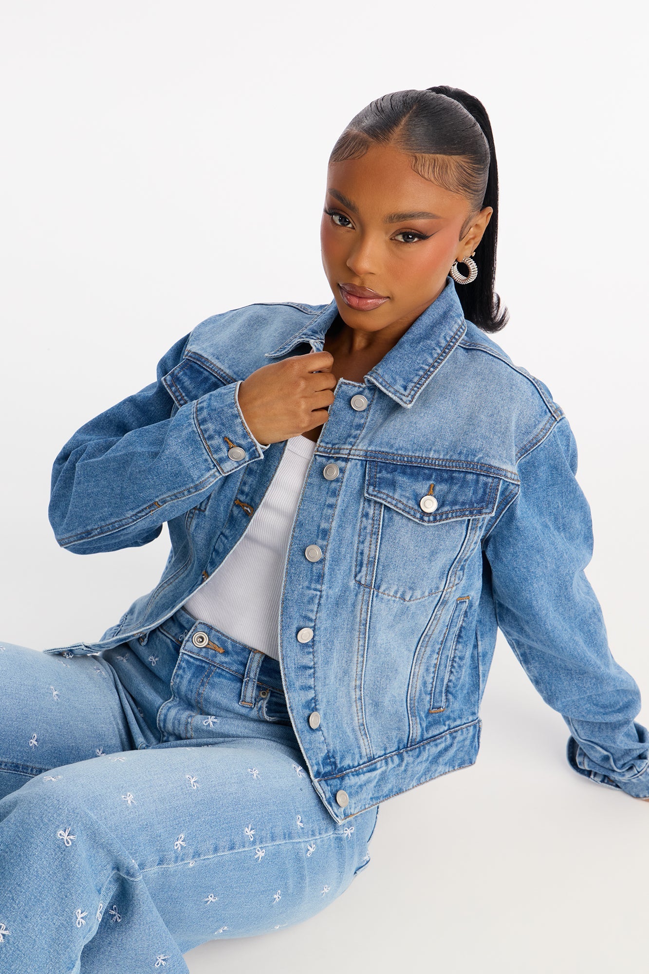 Lover Girl Denim Trucker Jacket - Medium Wash