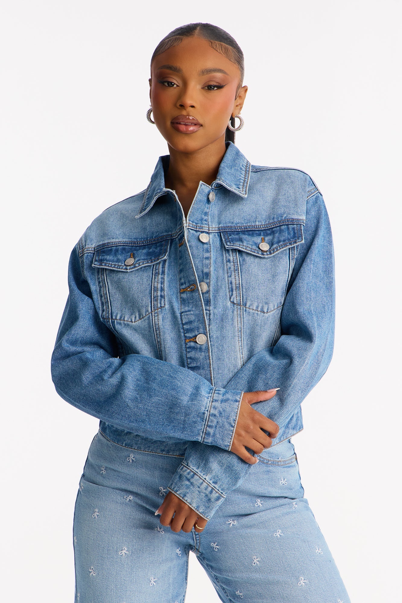 Lover Girl Denim Trucker Jacket - Medium Wash