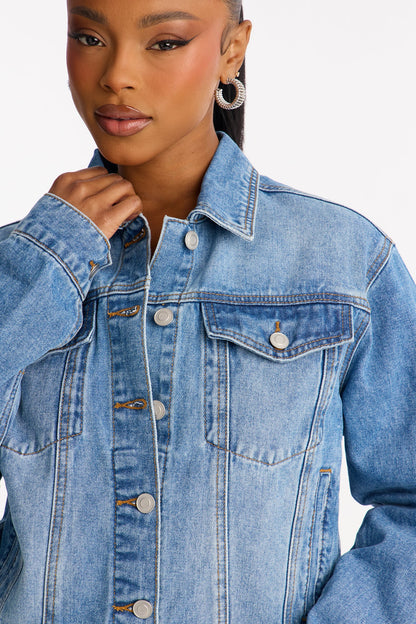 Lover Girl Denim Trucker Jacket - Medium Wash
