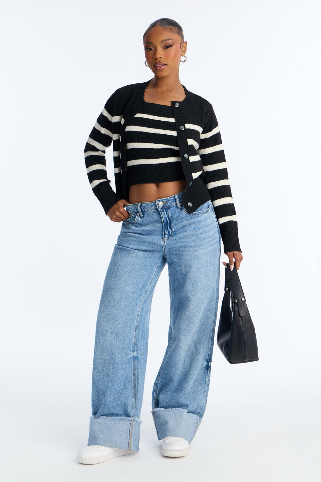 Malibu Striped 2 Piece Cardigan set - Black/combo