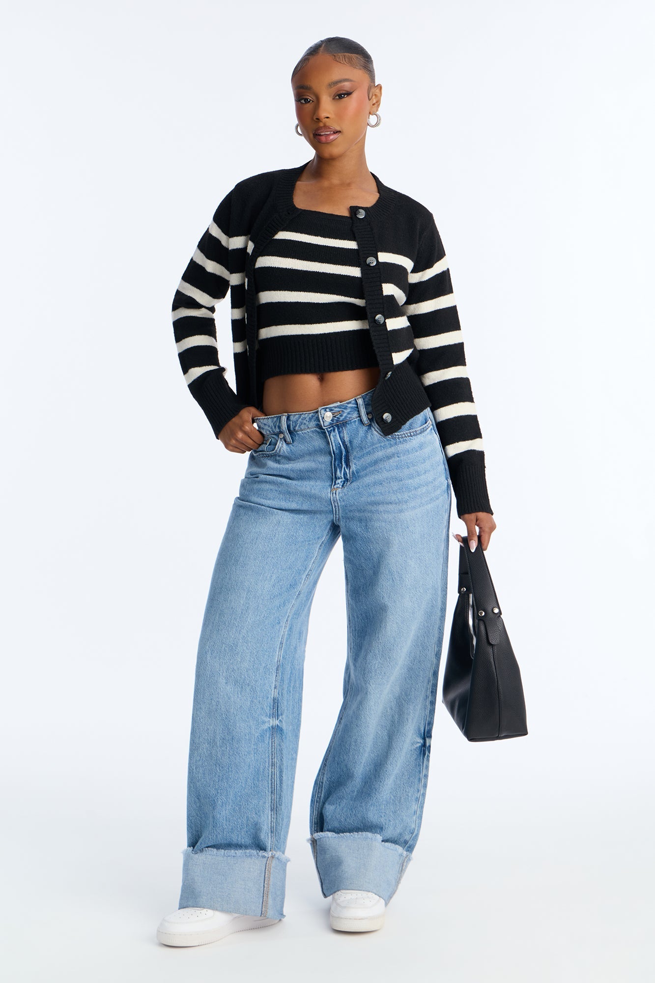 Malibu Striped 2 Piece Cardigan set - Black/combo