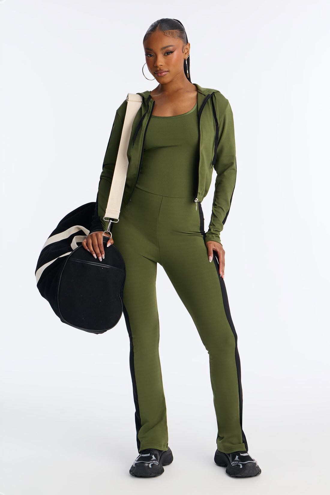Your Everyday Seamless 2 Piece Jumpsuit Set - Olive