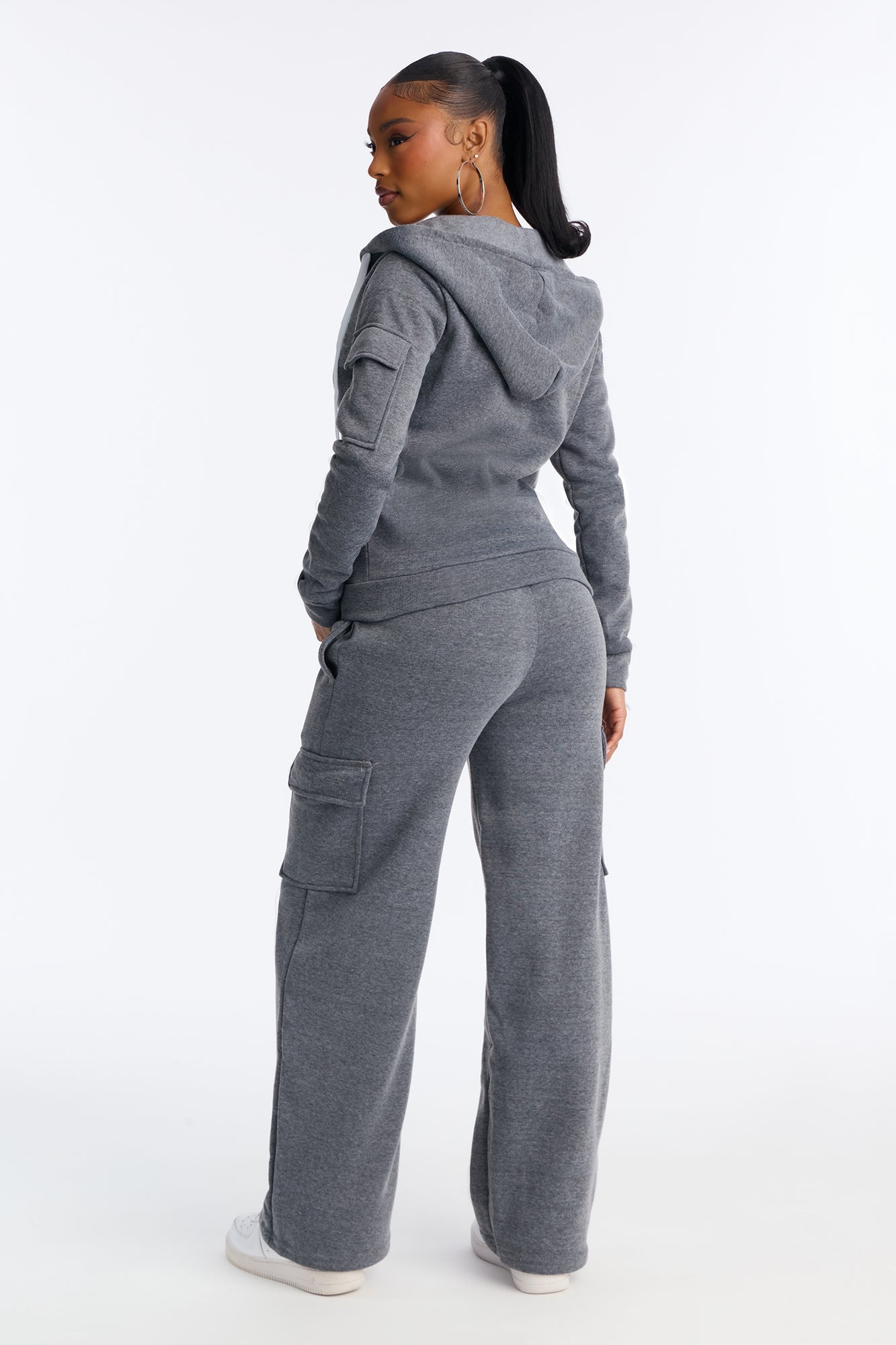 On the Run Cargo Fleece Pant Set - Grey