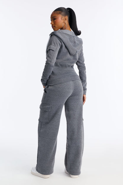On the Run Cargo Fleece Pant Set - Grey