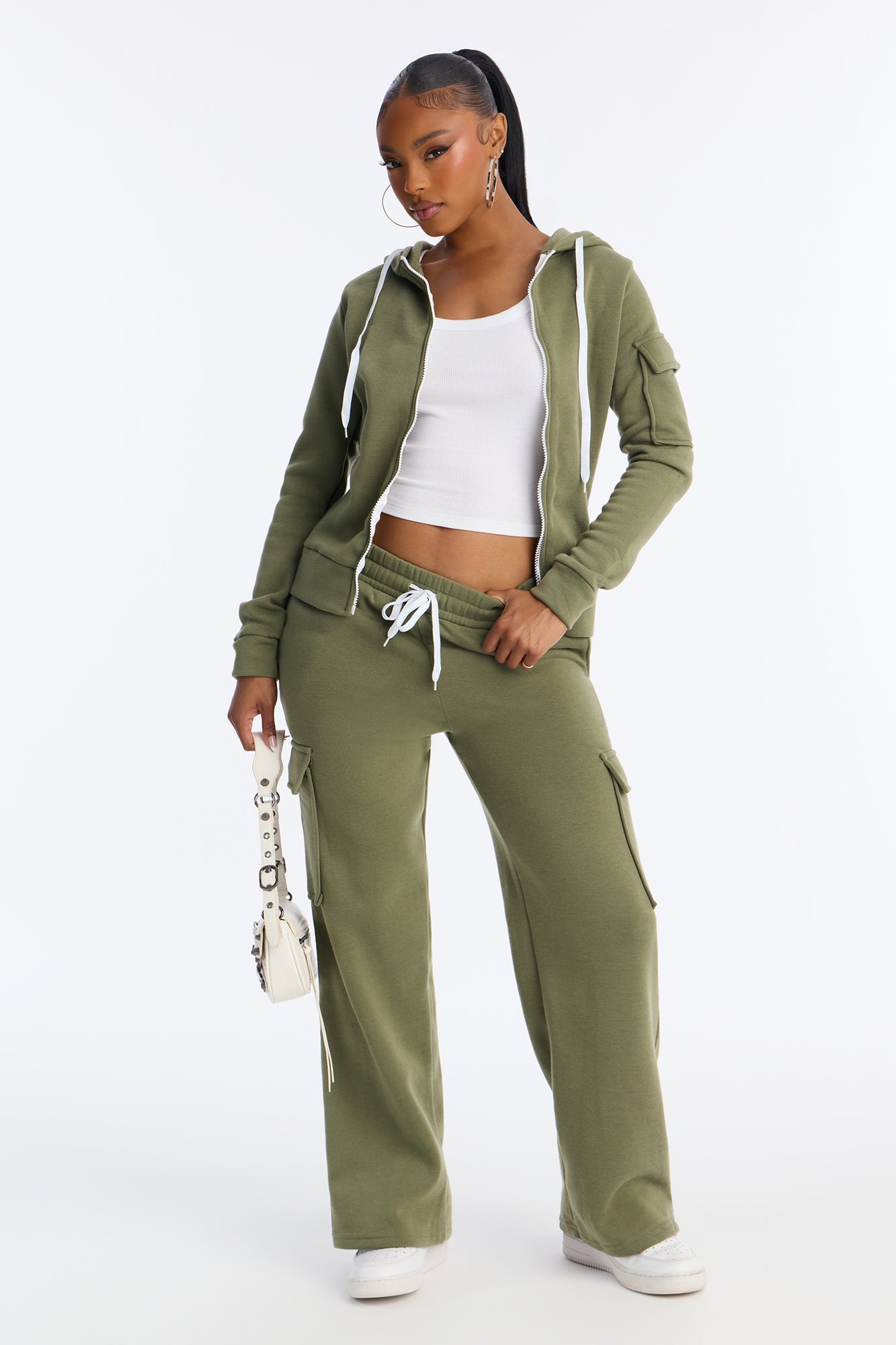 On The Run Cargo Fleece Pant Set - Olive