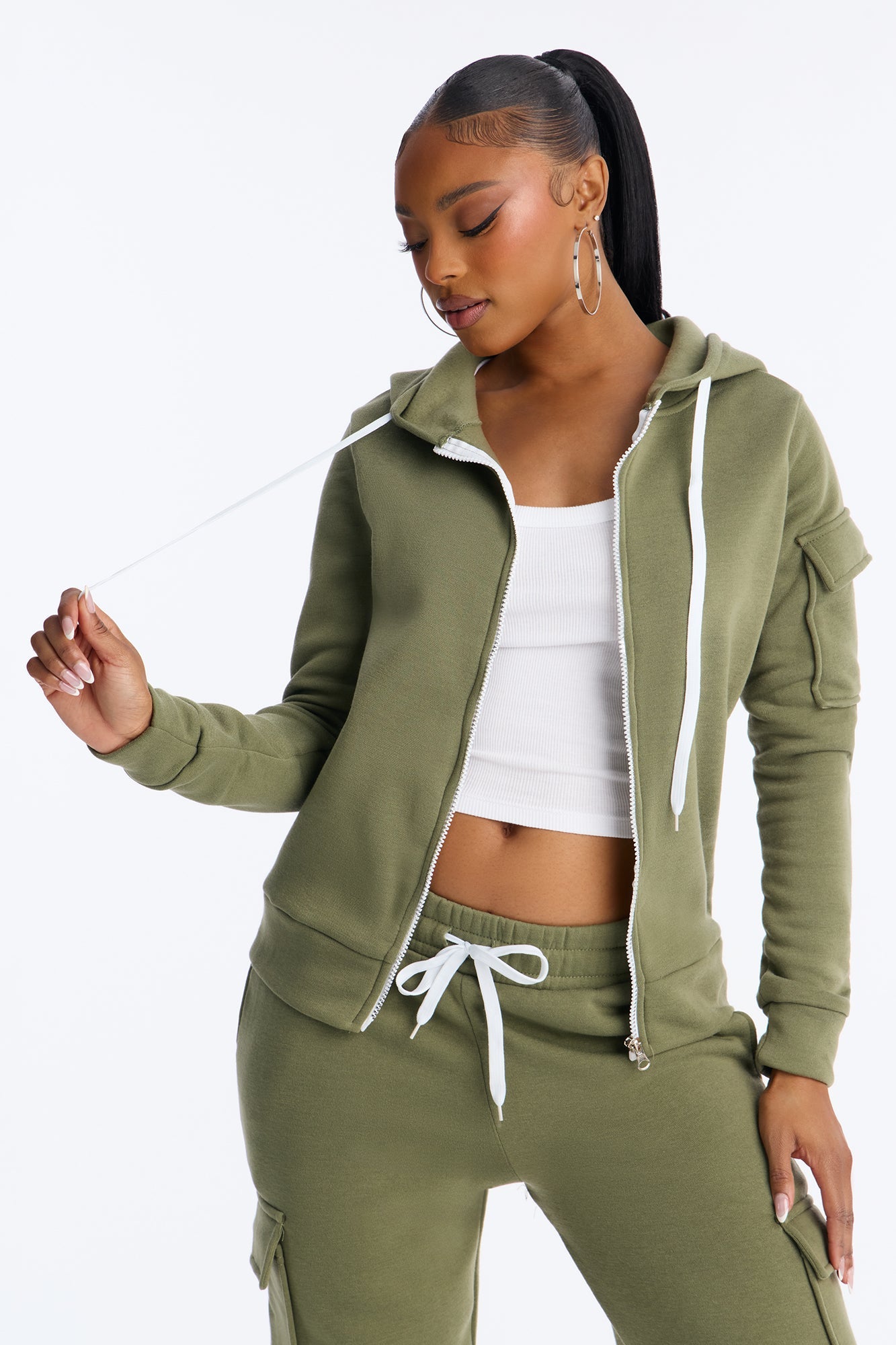 On The Run Cargo Fleece Pant Set - Olive