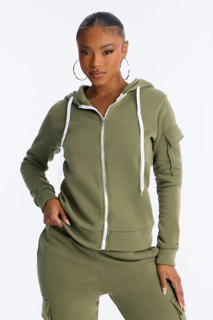On The Run Cargo Fleece Pant Set - Olive