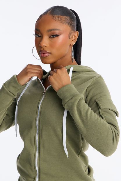On The Run Cargo Fleece Pant Set - Olive