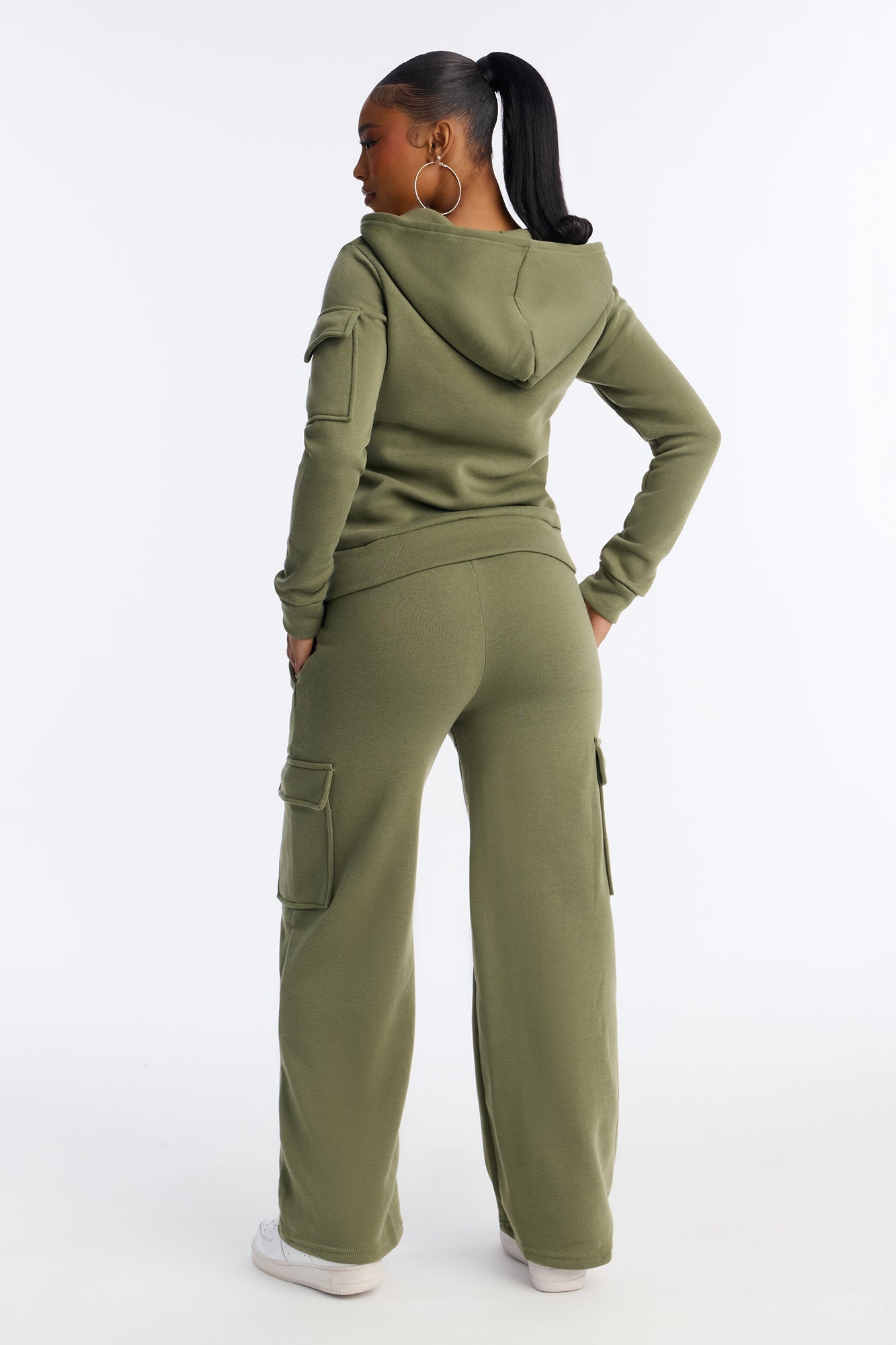 On The Run Cargo Fleece Pant Set - Olive