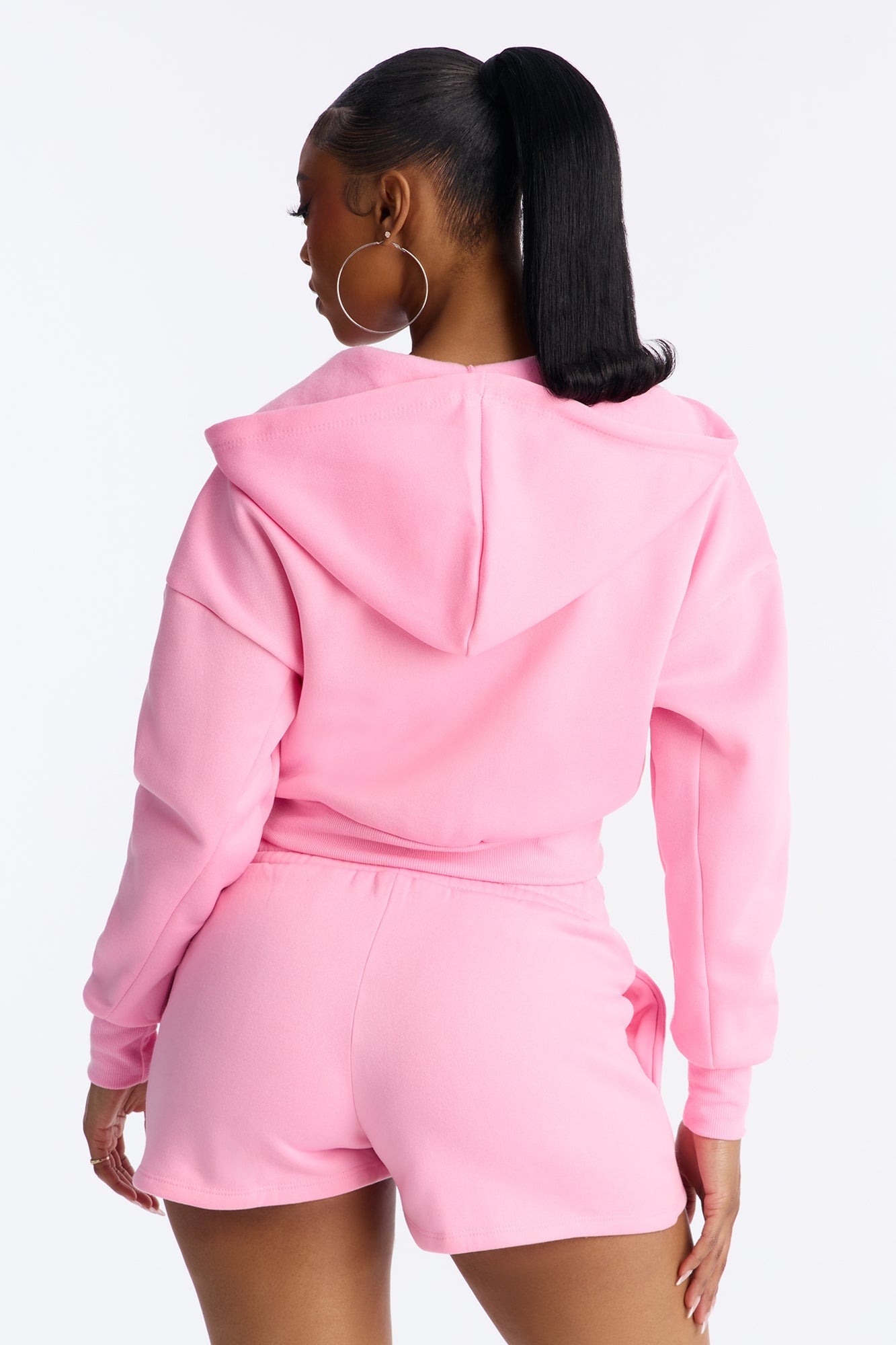 Nadine Fleece Zip Up Hoodie Short Set - Pink