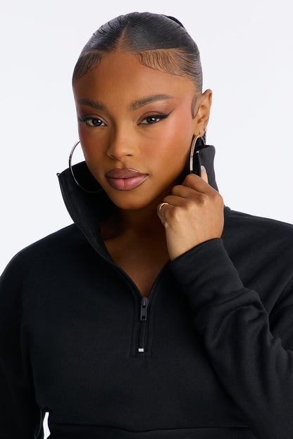 Alina Fleece Quarter Zip Short Set - Black
