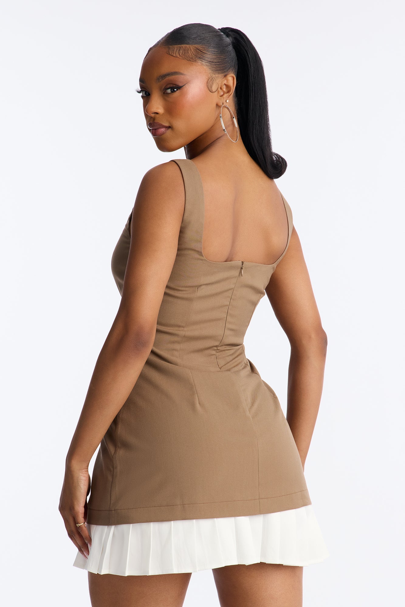 Presley Pleated Mini Dress - Mocha