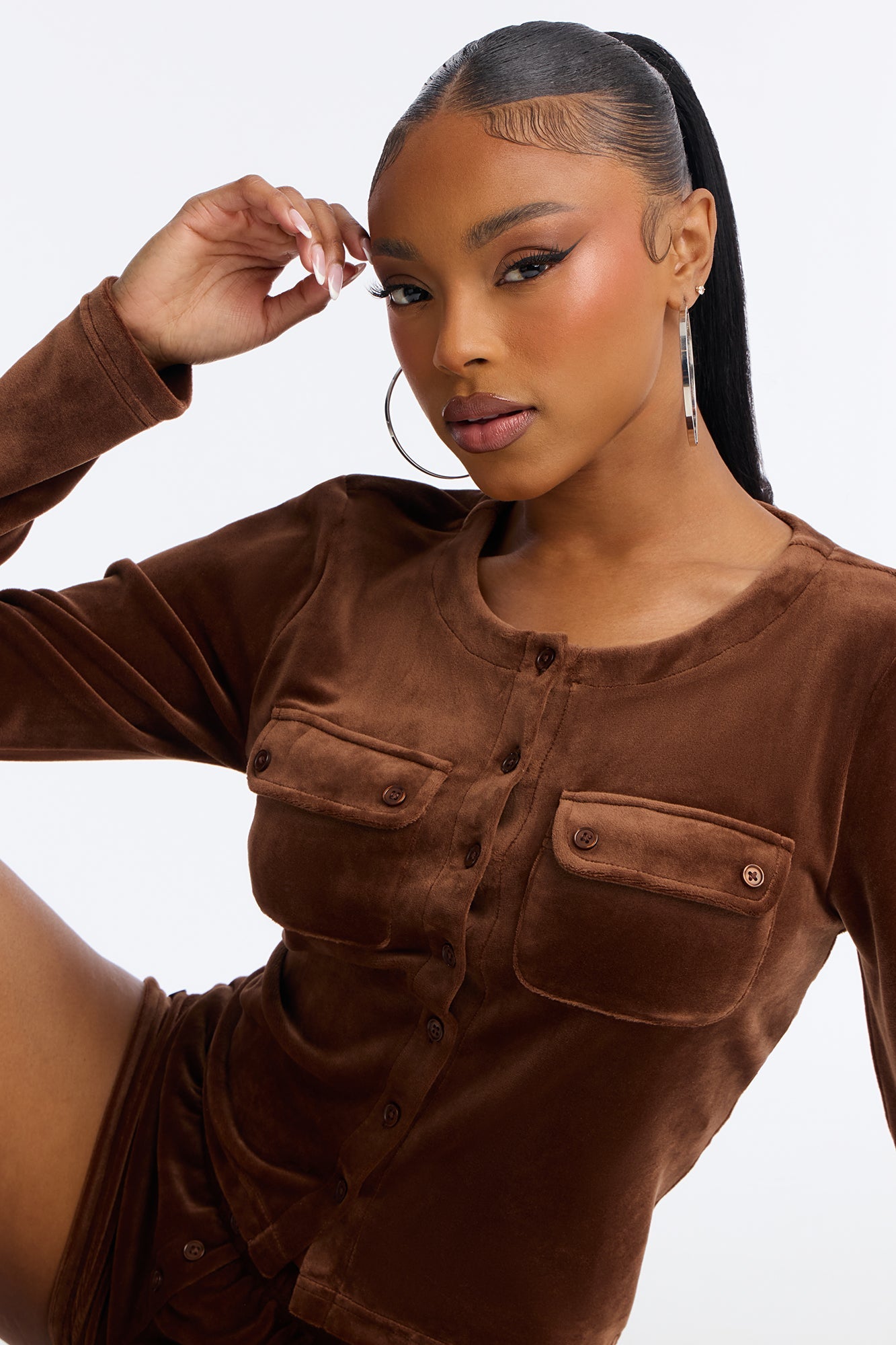Low Key Velour Micro Short Set - Chocolate