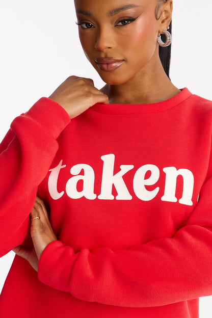 Heart Is Taken Long Sleeve Plush PJ Pant Set - Red/combo