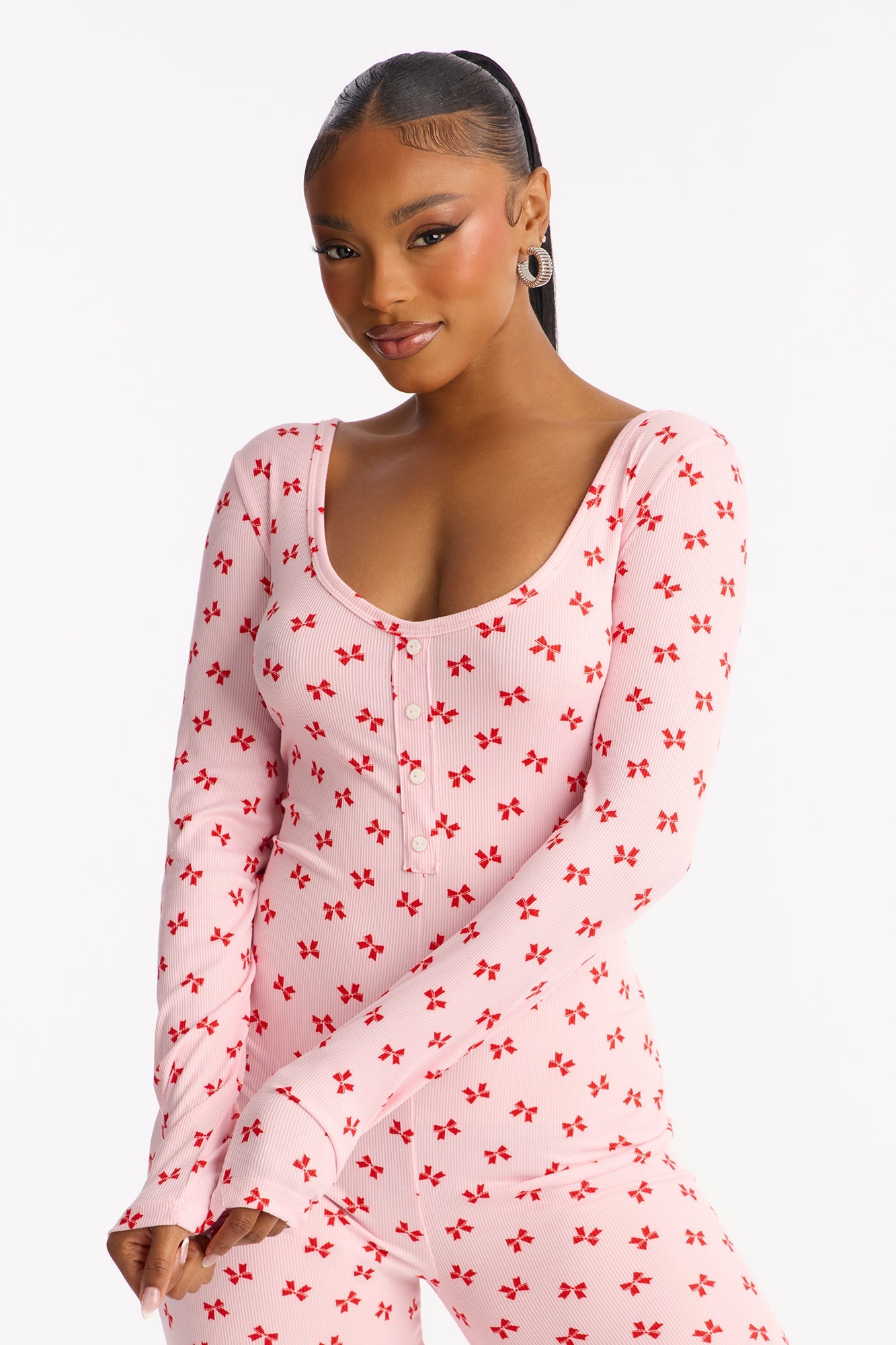 Always Lovely Ribbed Long Sleeve PJ Jumpsuit Onesie - Pink