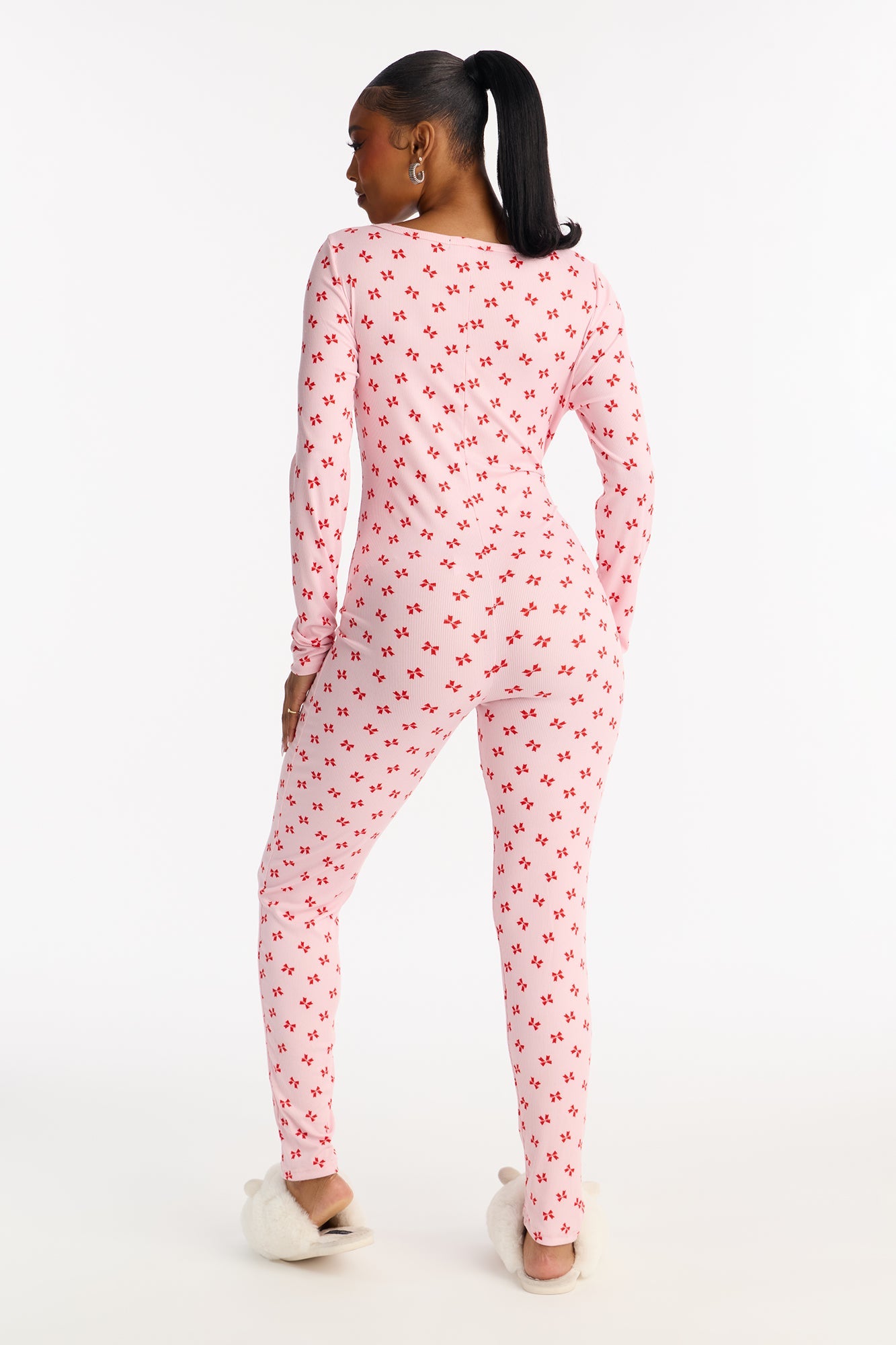 Always Lovely Ribbed Long Sleeve PJ Jumpsuit Onesie - Pink