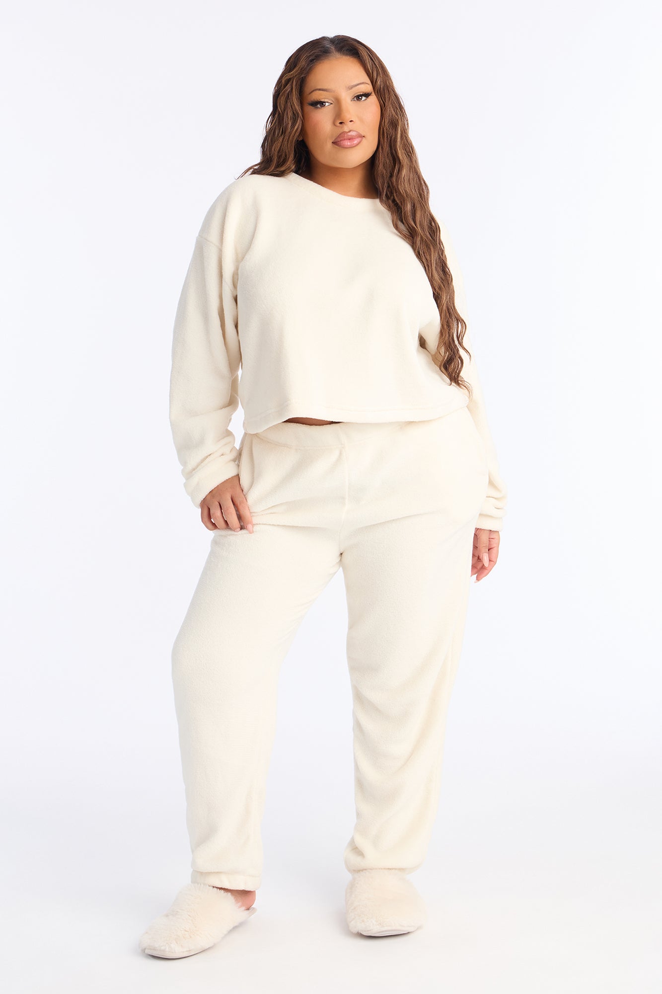 Keep You Cozy Plush Crew Neck PJ Jogger Set - Ivory