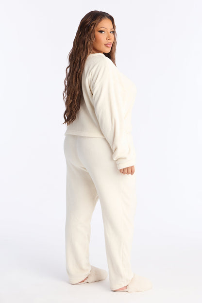 Keep You Cozy Plush Crew Neck PJ Jogger Set - Ivory
