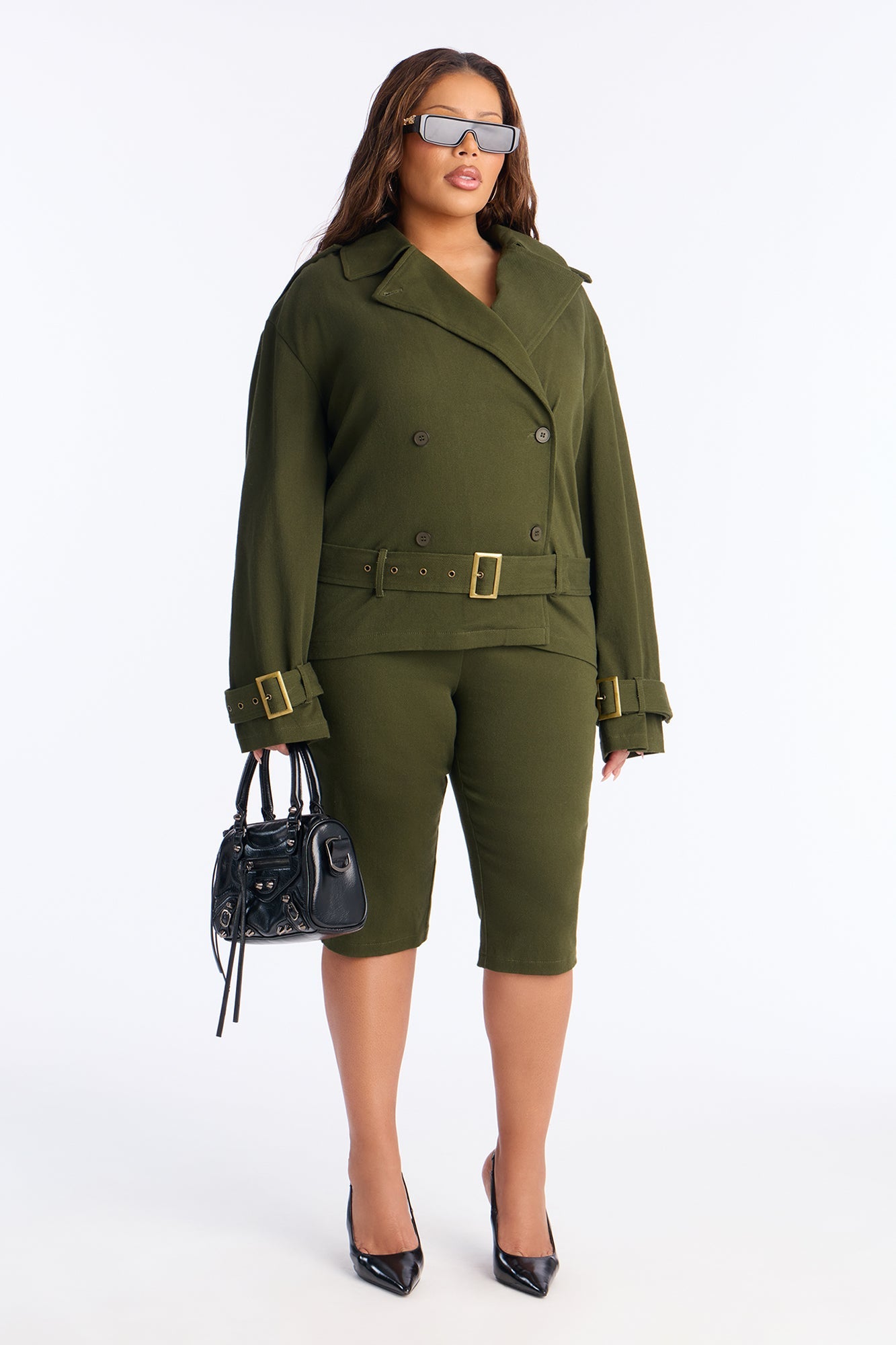 Clementine Twill Trench Jacket Capri Set - Olive
