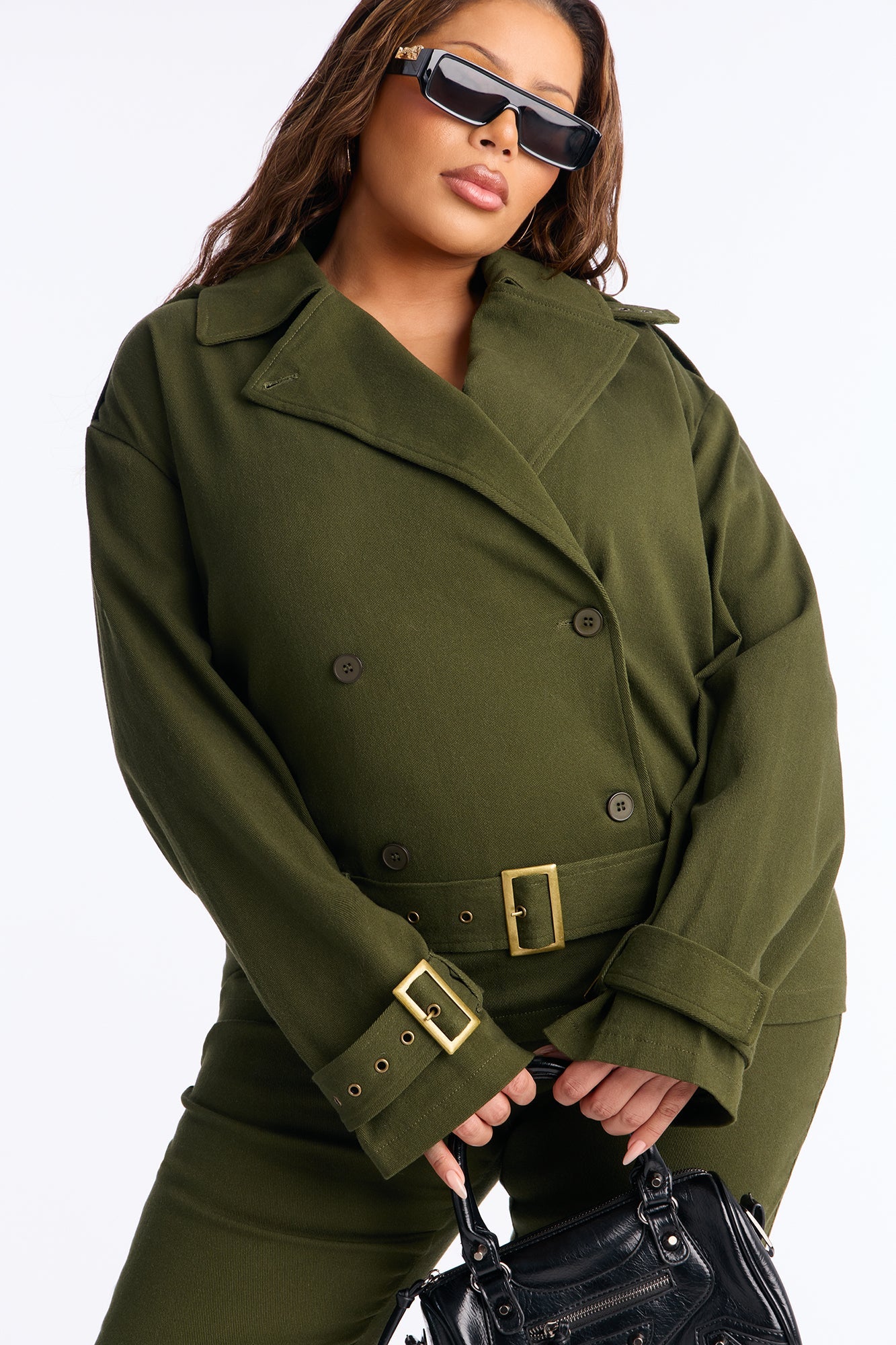 Clementine Twill Trench Jacket Capri Set - Olive