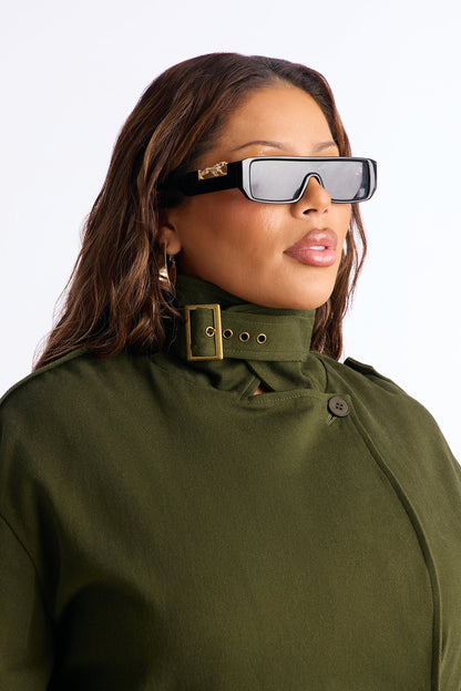 Clementine Twill Trench Jacket Capri Set - Olive