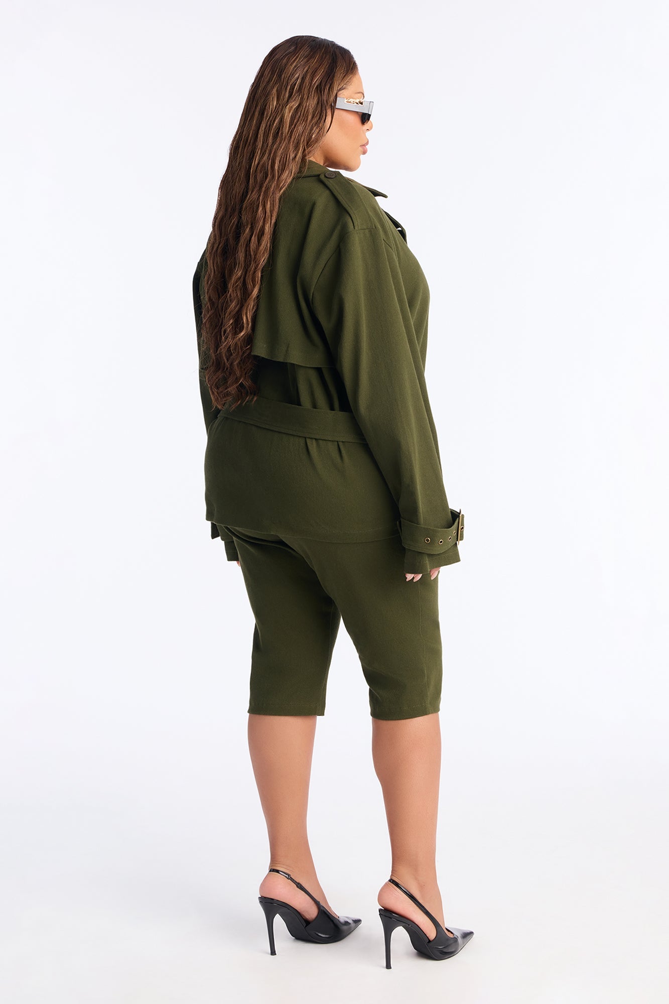 Clementine Twill Trench Jacket Capri Set - Olive