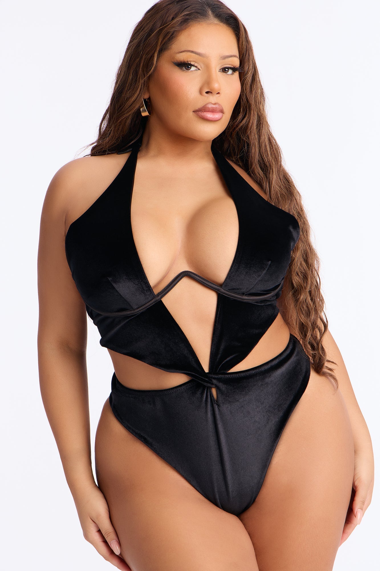 Sweet Flame Stretch Velvet Teddy - Black