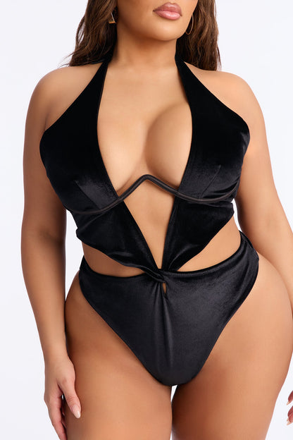 Sweet Flame Stretch Velvet Teddy - Black