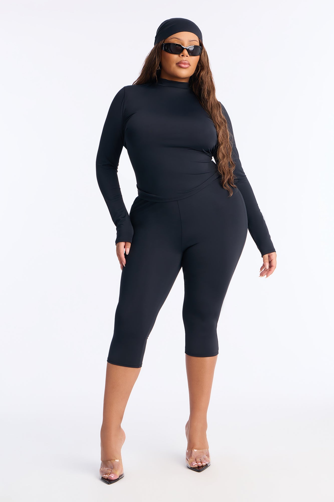 Isabelle Matte Tricot 3 Piece Capri Set - Black