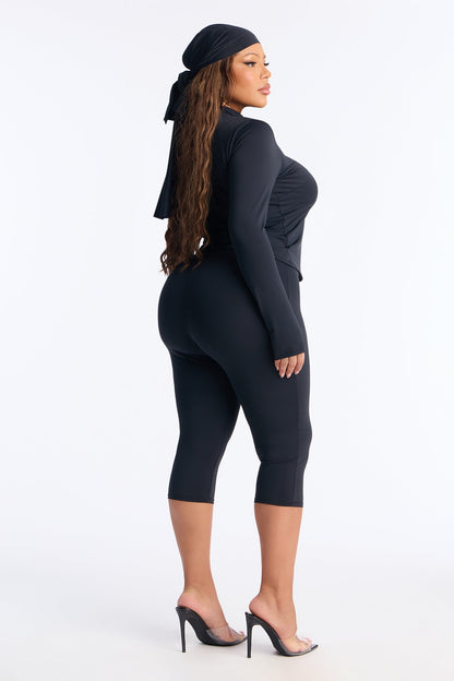 Isabelle Matte Tricot 3 Piece Capri Set - Black