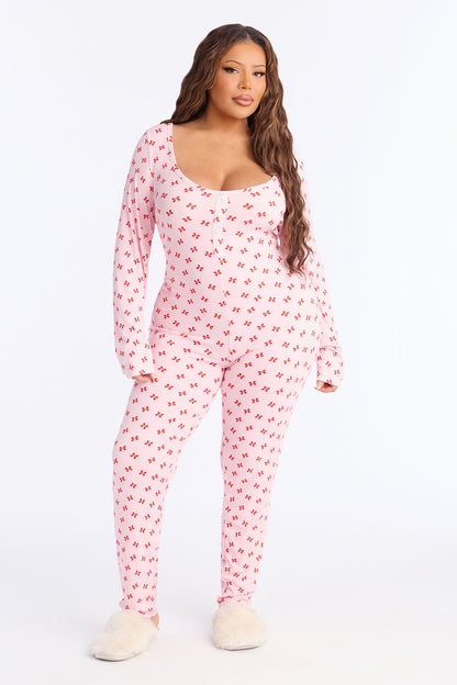 Always Lovely Ribbed Long Sleeve PJ Jumpsuit Onesie - Pink