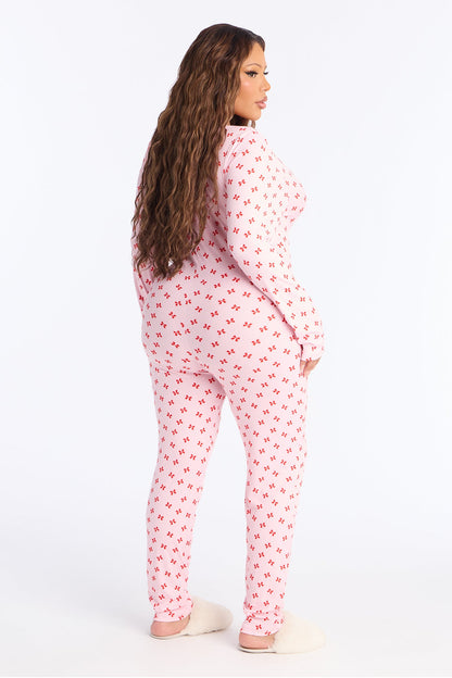 Always Lovely Ribbed Long Sleeve PJ Jumpsuit Onesie - Pink