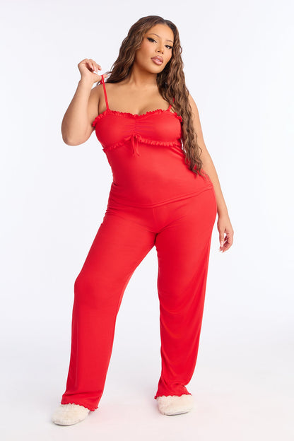 Dreaming Again Ruffle Cami PJ Pant Set - Red