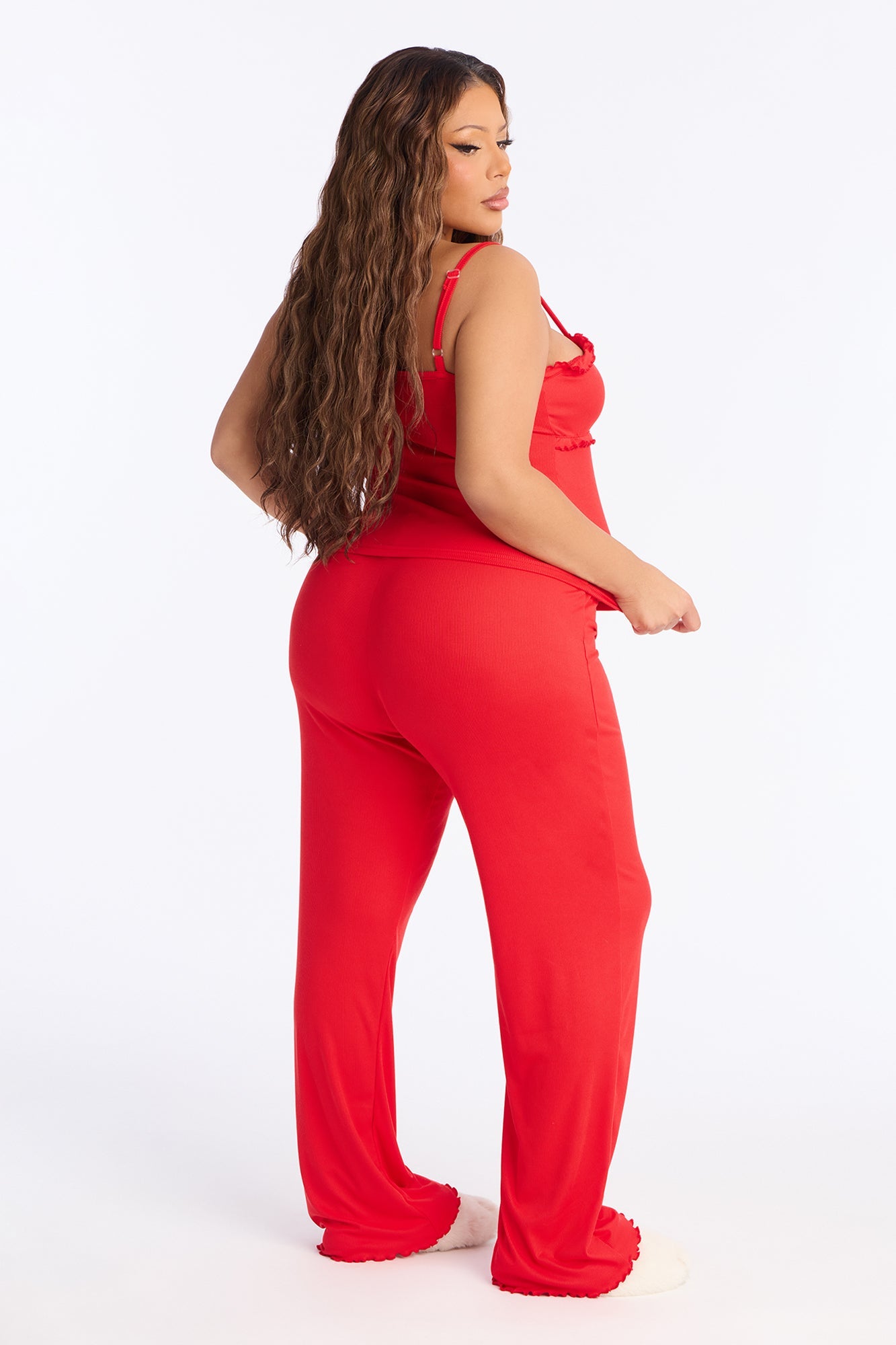 Dreaming Again Ruffle Cami PJ Pant Set - Red