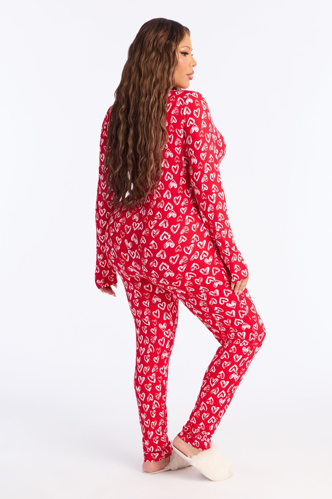 Love Everywhere Long Sleeve PJ Jumpsuit Onesie - Red/White