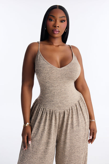 Alania 2 Piece Draped Sweater Balloon Leg Jumpsuit - Brown/combo
