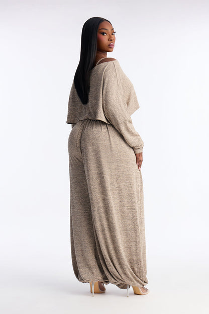 Alania 2 Piece Draped Sweater Balloon Leg Jumpsuit - Brown/combo