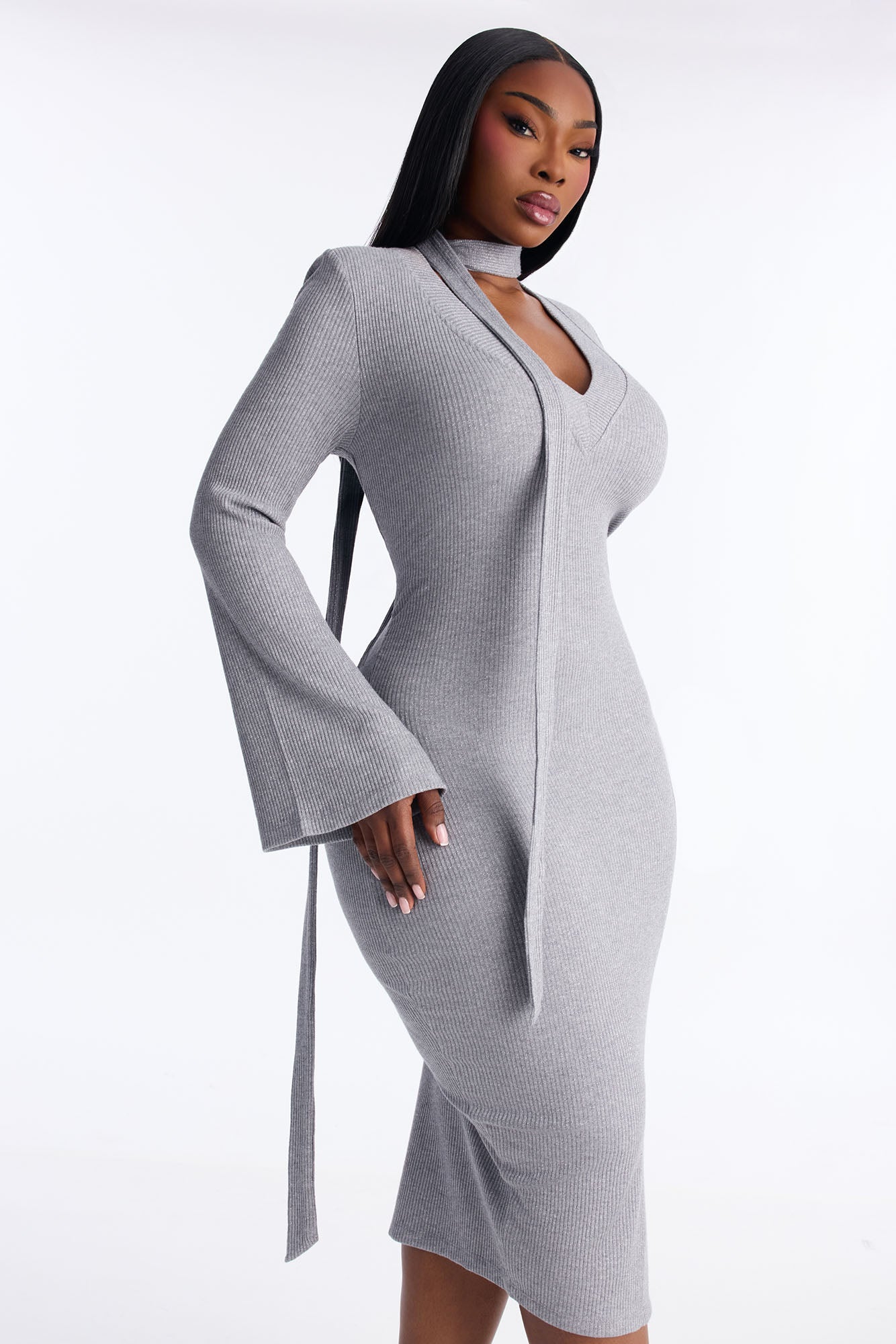Camila Metallic Sweater Midi Dress - Grey