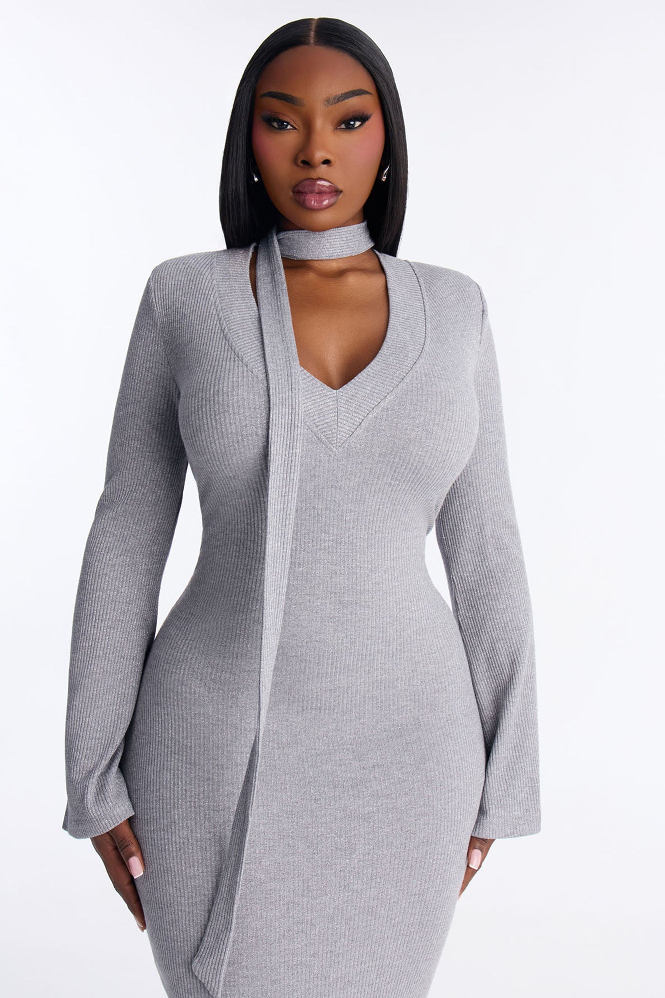 Camila Metallic Sweater Midi Dress - Grey