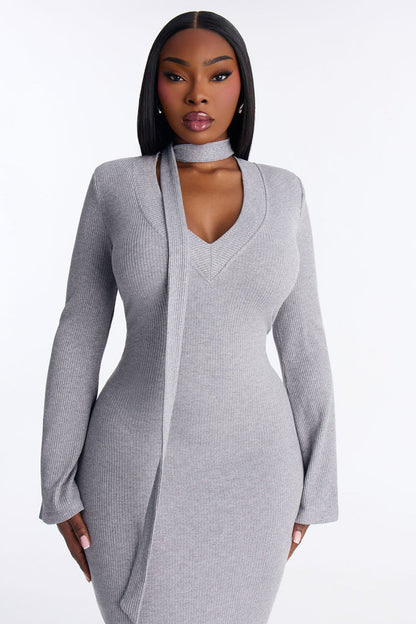 Camila Metallic Sweater Midi Dress - Grey