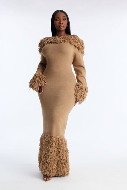 Fireside Shag Sweater Maxi Dress - Taupe