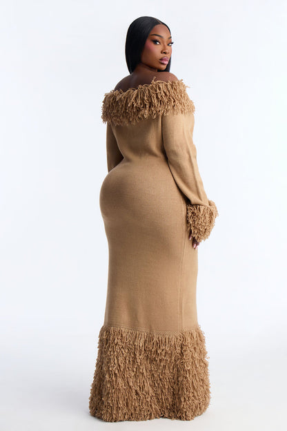 Fireside Shag Sweater Maxi Dress - Taupe