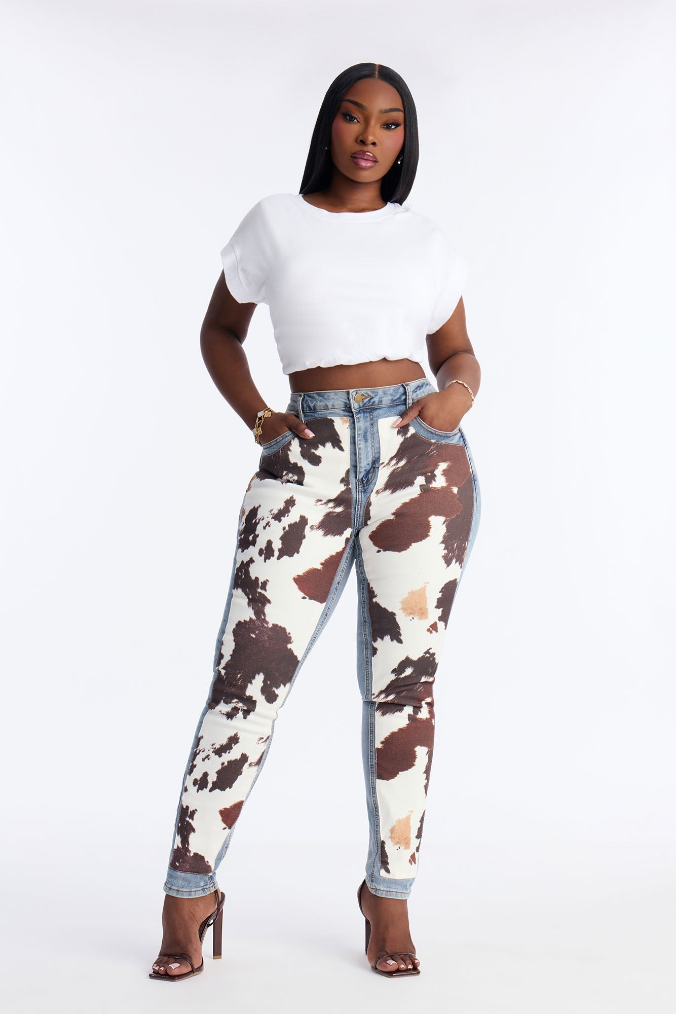 Spotted In Town Animal Print Skinny Jeans - Medium Wash
