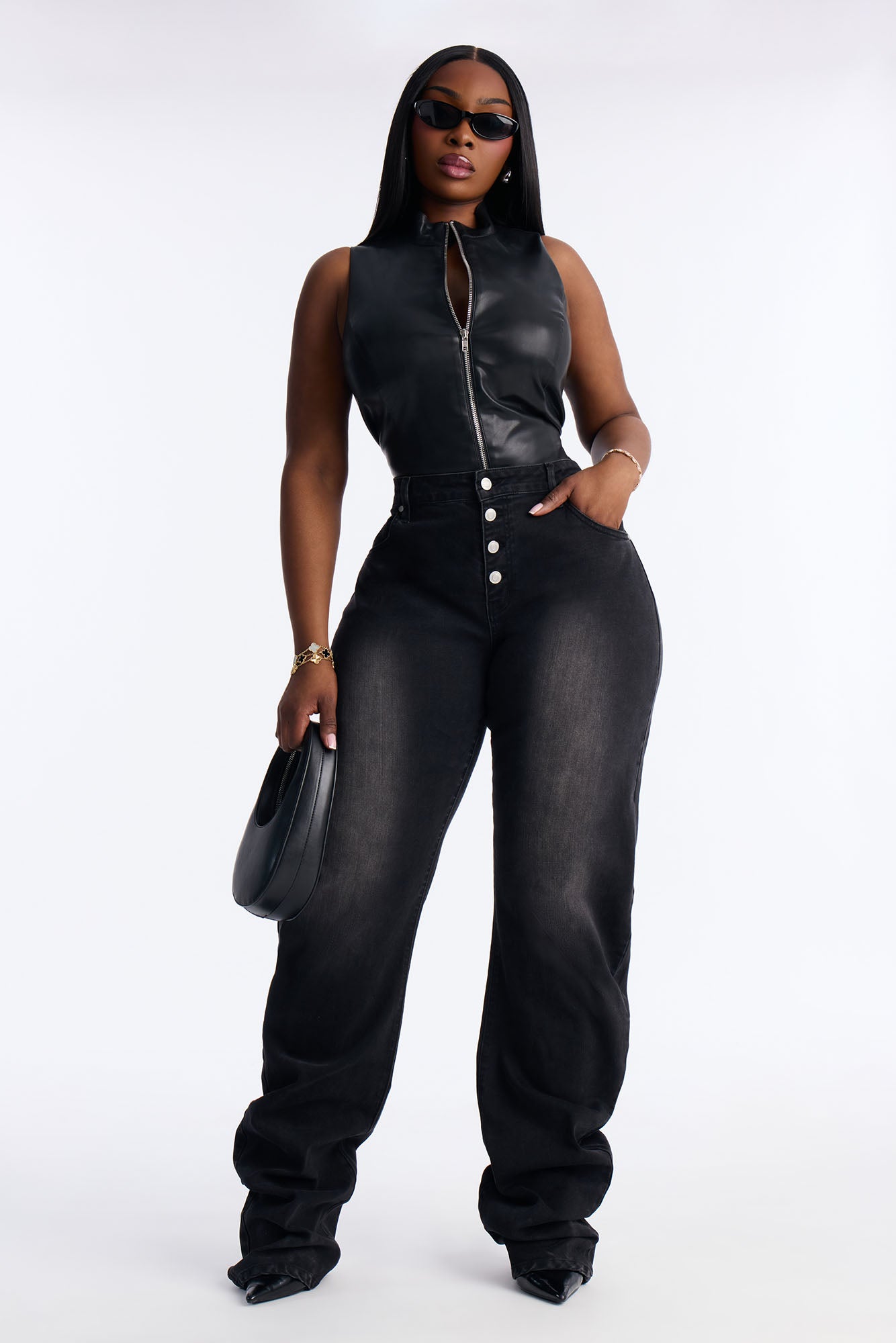 Party On Stacked Straight Leg Jeans - Black Wash