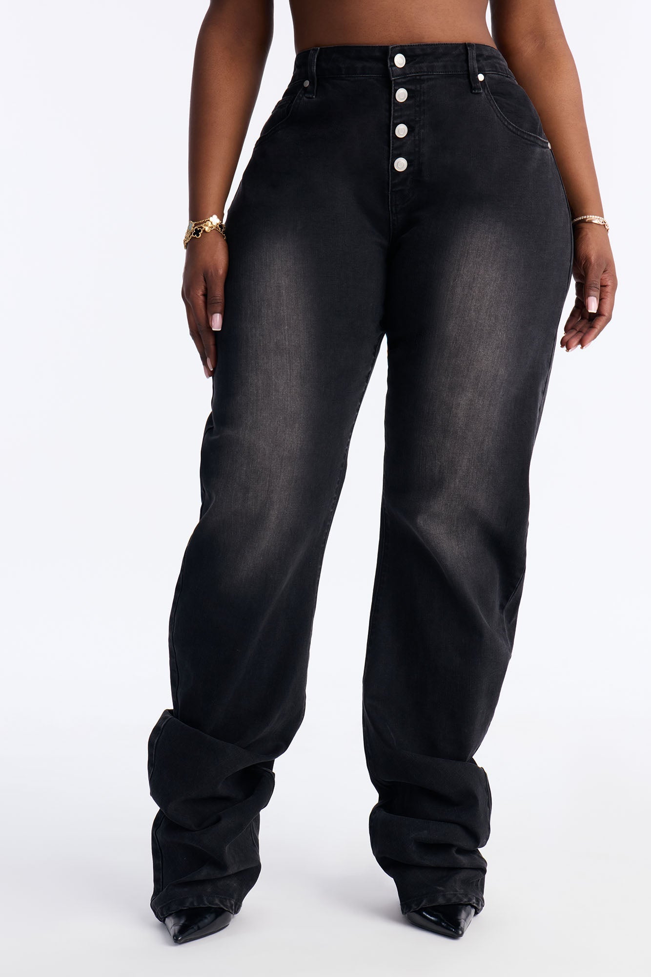 Party On Stacked Straight Leg Jeans - Black Wash