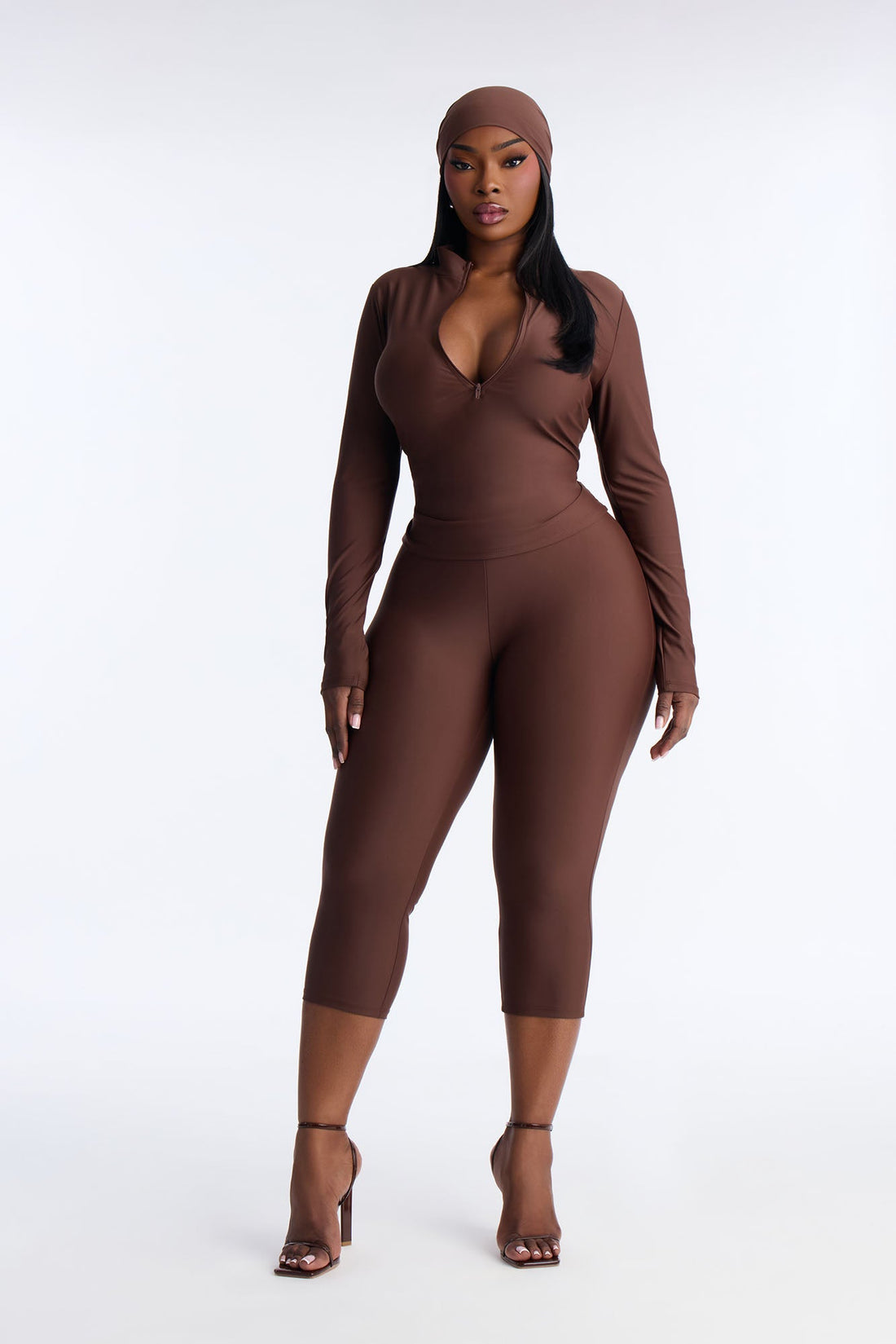 Isabelle Matte Tricot 3 Piece Capri Set - Chocolate