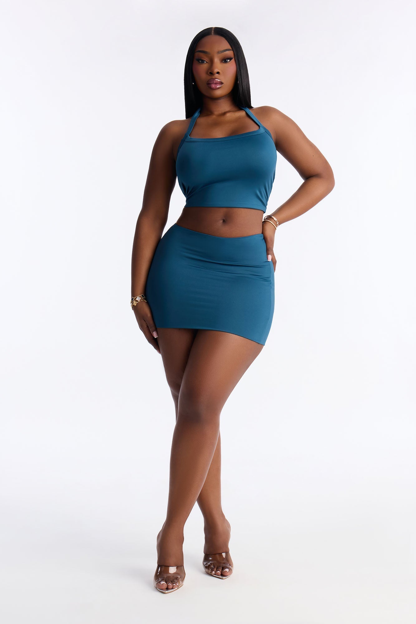 Contour Double Lined Mini Skirt - Teal